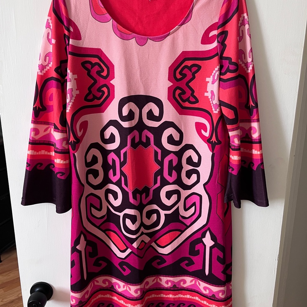 Aryeh Pink Sheath Dress with Bell Sleeves